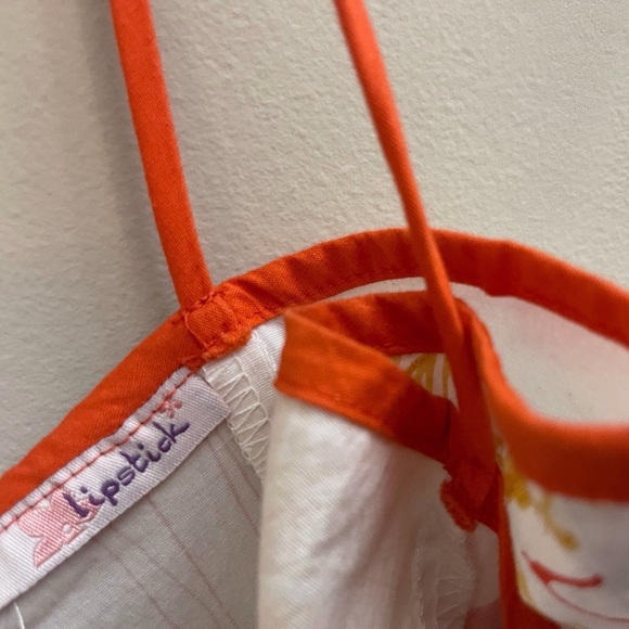 Y2K Floral White and Orange Spaghetti Strap Fit & Flare Dress Preppy Coquette - Picture 2 of 2